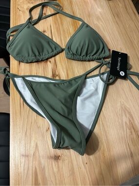 Olive Green Triangle String Bikini -